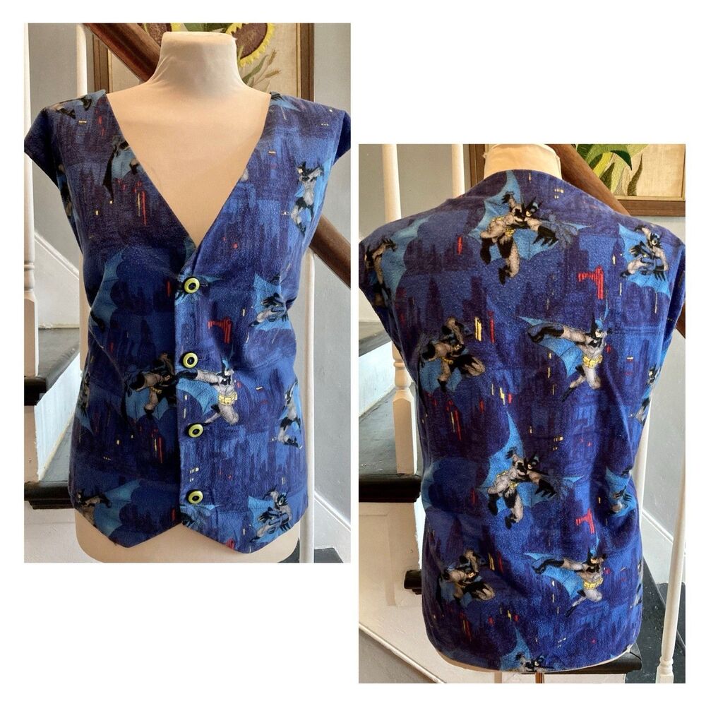 1990s Batman Animated Series Vest Flannel Homemade Bedsheets Waistcoat DIY